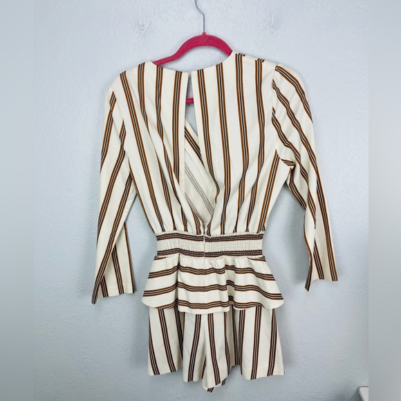Maje Rayure Leni Striped Peplum Smocked Romper - Picture 6 of 9